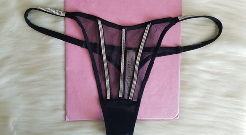 VICTORIA'S SECRET VERY SEXY SHEER SHINE SHINE STRAP MESH THONG PANTY SMALL BLACK - Picture 7 of 14