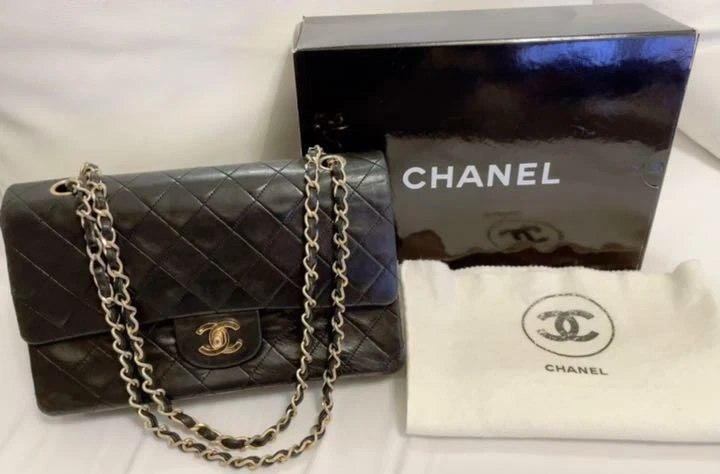 CHANEL Double Flap Matelasse Double Chain Shoulder Bag BLACK