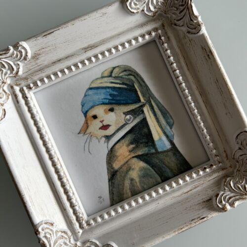 Girl with a Pearl Earring CAT Framed Art Print Vermeer - Picture 2 of 3