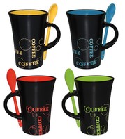 4Er-Set Keramik Kaffeebecher & LöFfel Kaffeetassen Schwarz Bunt Xl Tasse Becher