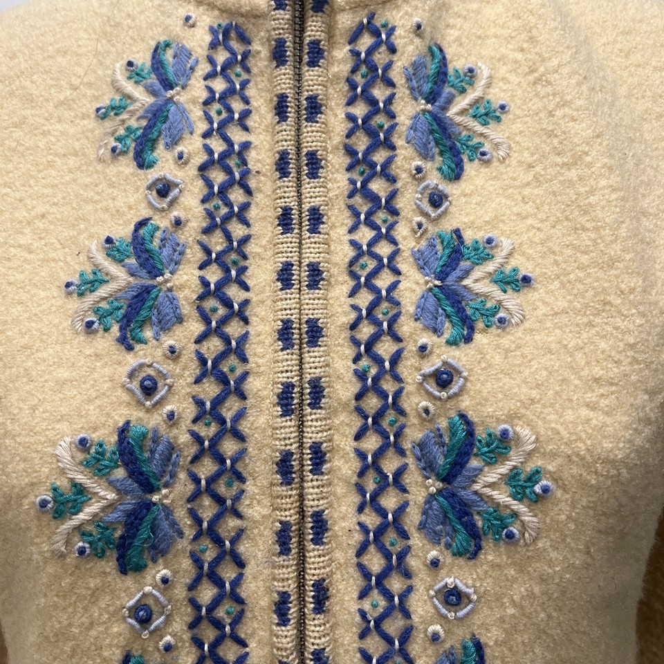 Icelandic Wool Sweater Zip Closure Women’s Small, Cream And Blue eBay