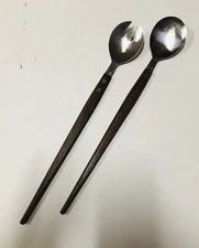 Mid-Century ￼ Modern Style Stainless Serving Spoon & Fork Long Tapered Handles