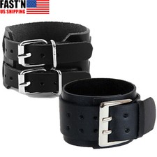 Men's Punk Wide Leather Belt Wristband Bangle Cuff Bracelet Adjustable