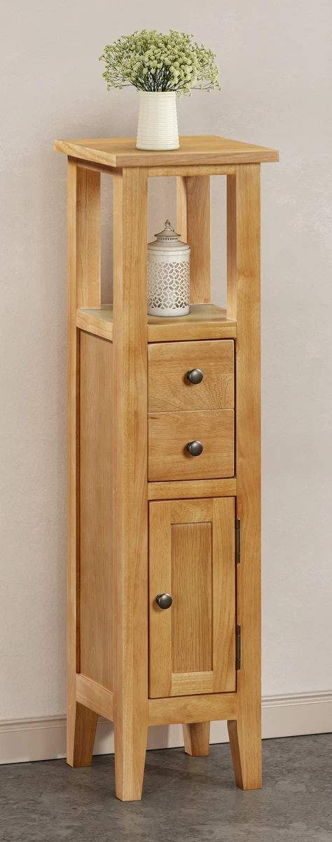 Slim Oak Effect Corner Cupboard Small Wooden Bathroom Cabinet