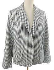 Talbots Tweed Black White Tweed Check One Button Womens Workwear Blazer Large
