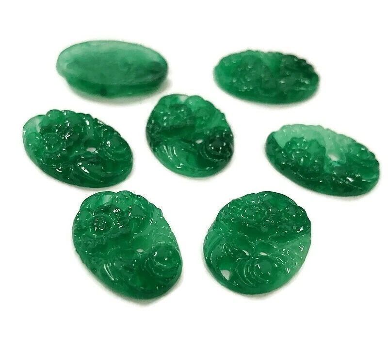 12 Vintage Hong Kong Jade Verde Resina Floral 18x13mm. Camafeos de cabujón ovalados 278PT Foto 4 de 4