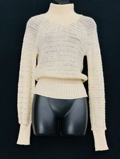 Vintage 1970s white sweater, ivory extra long sleeves turtleneck top Victorian S