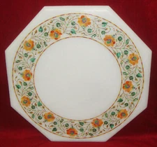 18" white marble table top center coffee inlay malachite flower home decor hg3