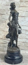 Art Deco/Nouveau Hot Cast Farmer Lady Woman Genuine Bronze Sculpture Statue Sale