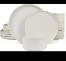 Famiware 12 Piece Dish Set, Full Glaze Matte White