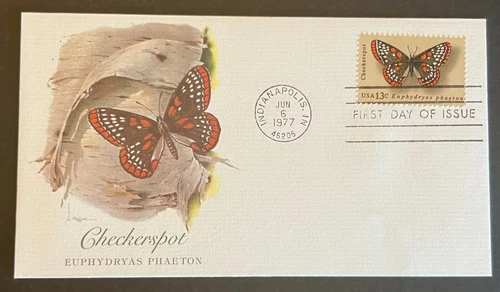CHECKERSPOT BUTTERFLY #1713 JUN 6 1977 INDIANAPOLIS IN FIRST DAY COVER BX 3-2