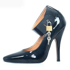 Women Sexy Pointy Toe Stiletto 4inch 12cm High Heel Lockable Padlock Men Shoes Women Sexy Pointy Toe Stiletto 4inch 12cm High Heel Lockable Padlock Men Shoes - Image 1