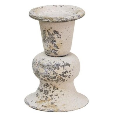 NEW Shabby White TAPER CANDLE HOLDER 3'' Tall Metal Chippy Cottage Farmhouse