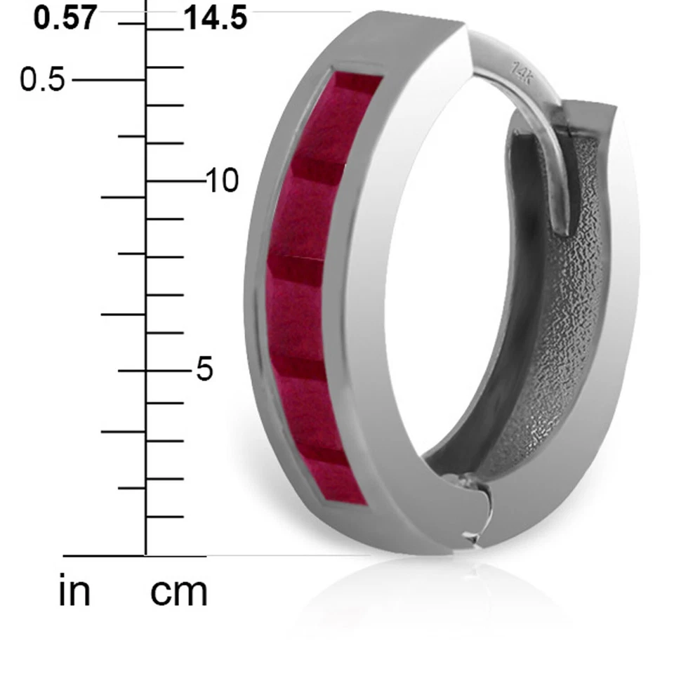 1.3 Carat 14K Solid White Gold Hoop Earrings Natural Ruby - Image 4 of 4