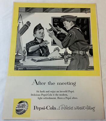 1956 Pepsi ad page ~ BOY SCOUTS AFTER THE MEETING