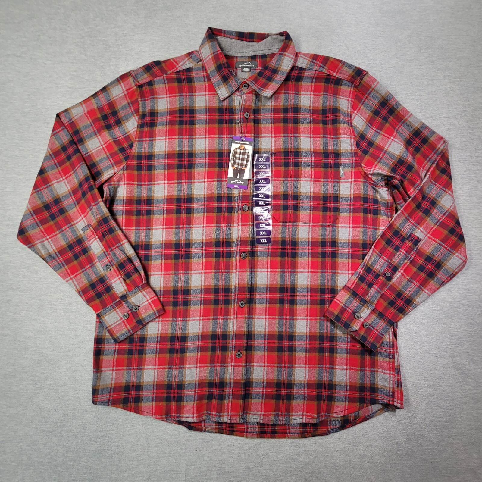 Eddie Bauer Flannel Shirt Mens 2XL Red Plaid Bristol Button Up Chest Pocket NWT