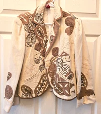 Vintage SANDY STARKMAN Patchwork Fabric Overlay Earthtones Jacket Size Medium