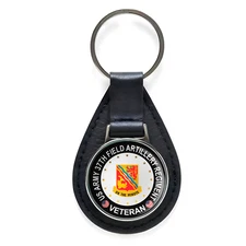 US Army 37th Field Artillery Regiment Veteran Leather Keychain Silver Keyring