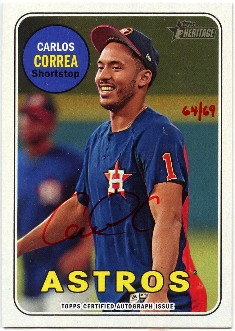 2018 Topps Heritage CARLOS CORREA Red Ink Real One Autograph /69 ASTROS Auto