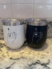 Bride and Groom Wedding Rings Insulated 12 oz Tumbler Set Wine Glass