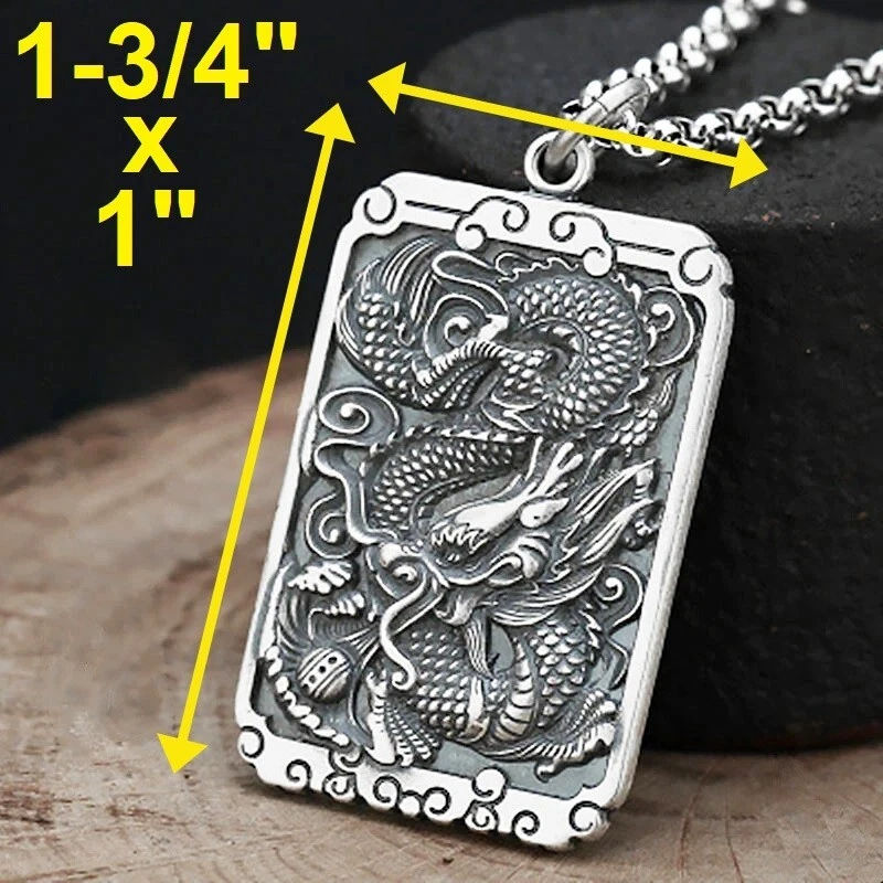 Collar de cadena grande para hombre audaz dragón acero inoxidable 1-3/4" colgante 24" D364 Foto 3 de 4