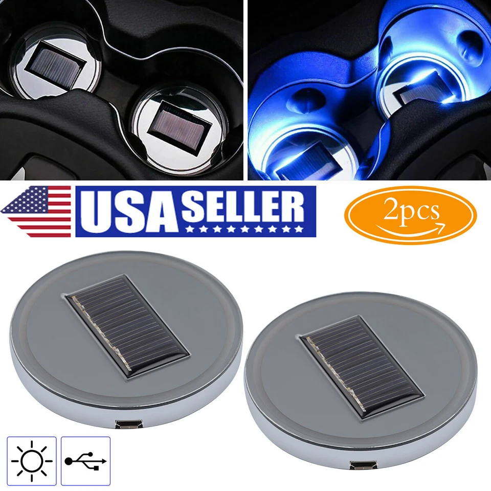 2pcs LED Solar Cup Pad Car Light Cover Interior Decoration Car Light Accessories - Image 2 of 4