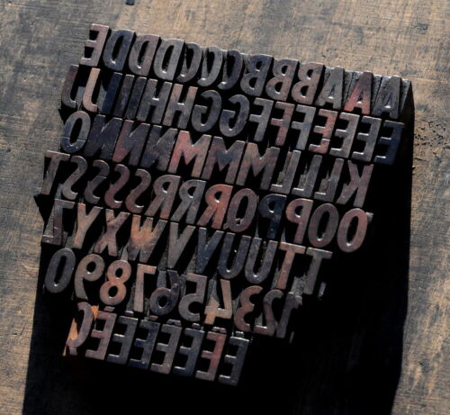 A-Z + 0-9 alphabet 0.87" letterpress wooden printing blocks wood type Vintage - Picture 2 of 2