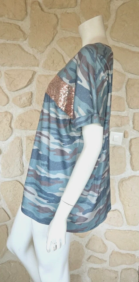 Tee shirt camouflage vert avec sequins neuf (li) - Photo 3/4