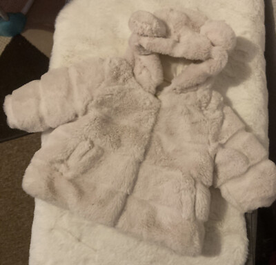 Baby Mädchen 3-6 Monate elfenbein Teddybär Mantel Primark weich flauschig Winter süß gebraucht