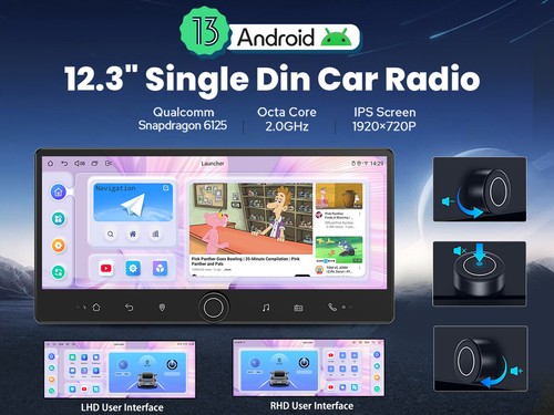 12.3" Android 13 Car Stereo IPS Touchscreen 1 DIN Universal Head Unit 8 Core DSP - Picture 3 of 16