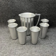 Vintage Kensington Aluminum Ware Pitcher and 6 Tumblers beverage set