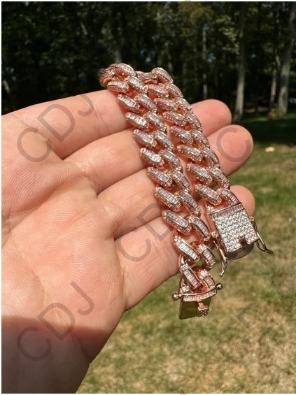 VVS Regalo Para Él Regalo de Boda 4 Him Baguette Miami Pulsera de Eslabones Cubanos 8" 925 SS Foto 3 de 4