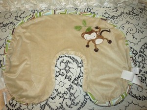 Boppy Luxe Nursing Pillow Cover 3D Monkey & Leaves / Striped Green Brown EUC