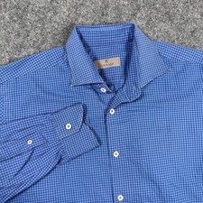 Canali 1934 Shirt Size 16.5/42 Blue Checkered Long Sleeve Button Down Flaw Men's