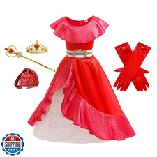 ZALOORIY Girls Princess Costume Dress with Accessories Red, 6-7T