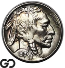 1919-D Buffalo Nickel Key Date, Obverse Die Breaks, Choice AU++/Unc