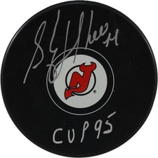 Stephane Richer Autographed/Signed New Jersey Devils Logo Puck 95 Cup JSA 53982