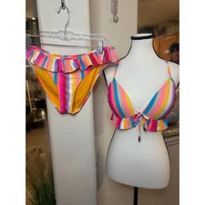 California Waves Swim California Waves Aruba Striped Ruffle Triangle Bikini XL
