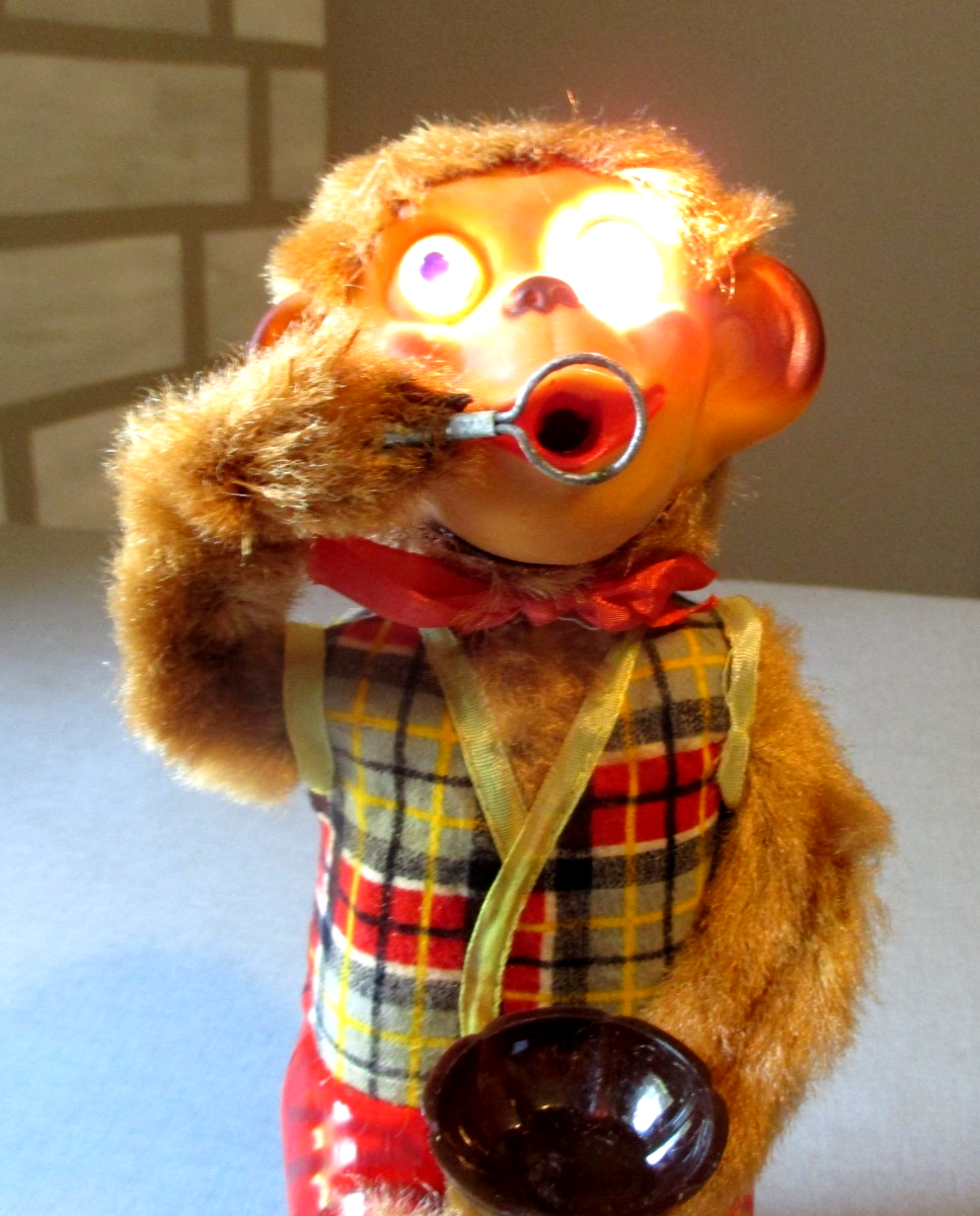 1950'S ALPS BATTERY OPERATED VINTAGE TOY-BUBBLE BLOWING MONKEY