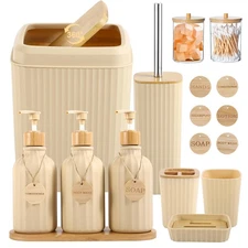 Bathroom Set 17PCS Beige Bathroom Accessories Set Bathroom Sets with Trash Ca...