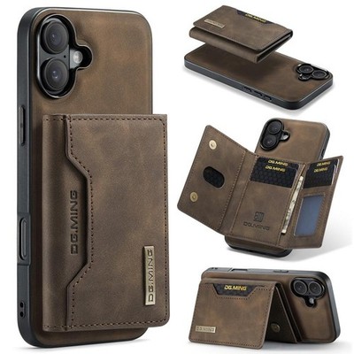 DG.MING M2 Ledertasche für iPhone 16 mit 3 Kartenfächern - Kaffee
