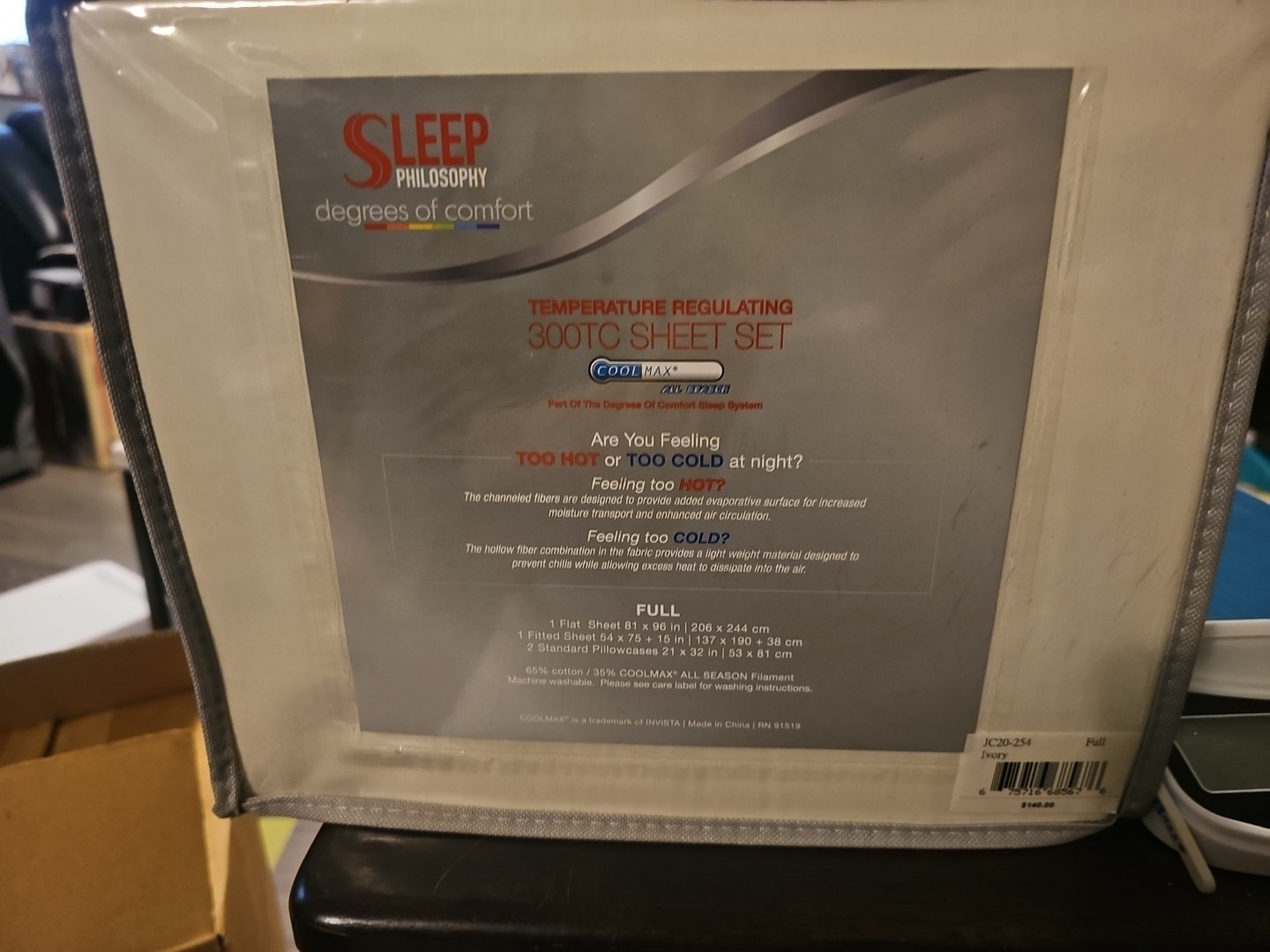 Degrees of Comfort Coolmax Cooling Sheets Set for Full Size Bed, Moisture