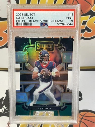 2023 PANINI SELECT DIE-CUT BLACK & GREEN PRIZM #41 CJ STROUD ROOKIE RC PSA 9