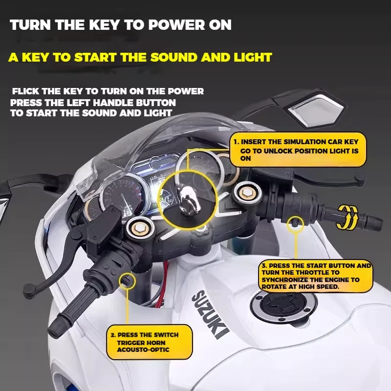 1:6 Suzuki Hayabusa Alloy Spray Electric Motorcycle Toy Model High Simulation So - Image 4 of 4