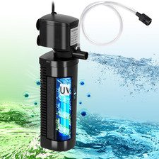Aquarium Filter U-V for 20-75 Gallon, 200GPH Fish Tank Filter W/ 5W U-V Light Gr