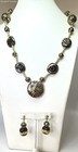 Gold and Black Tone Striped Beaded Necklace & Earrings 115g — photo 1
