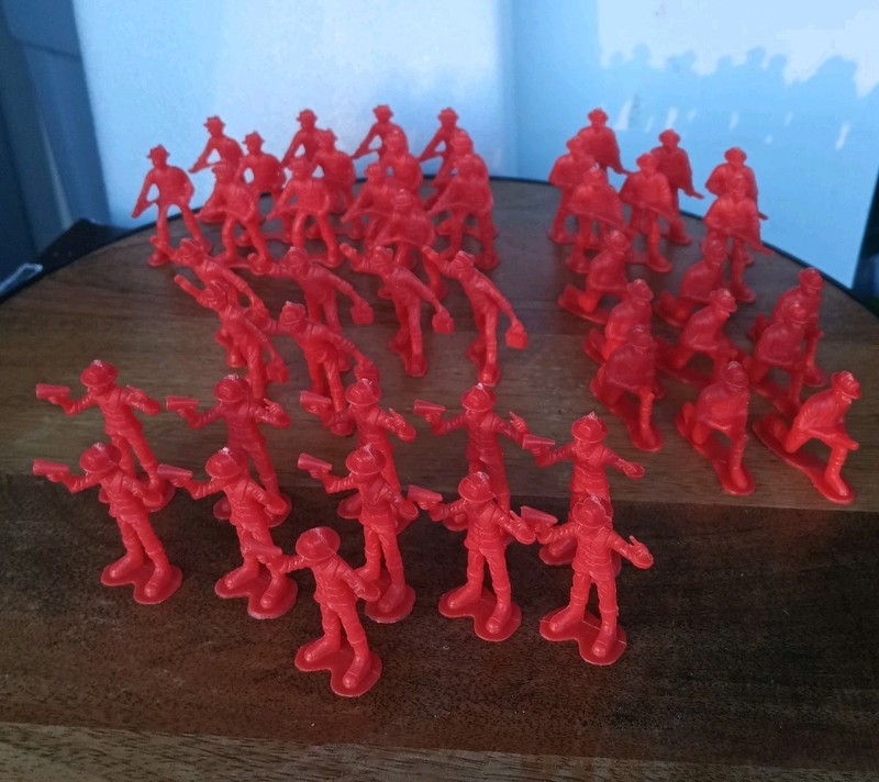 Vintage Plastic Red Firemen / Fire Fighters Figure Lot of 46 Cake Top 