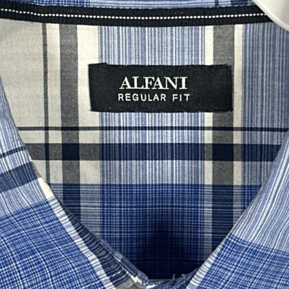 Alfani Mens Blue Plaid Casual Button Down Size XL - Image 3 of 4