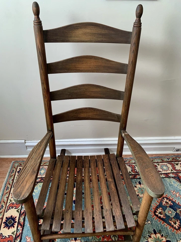 Large Wood Ladder Back Shaker Style Rocking Chair Farmhouse Primitive Country - Image 4 of 4