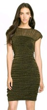 Tadashi Shoji Gold Black Metallic Mesh Sheath Stretch Ruched Dress Party Medium